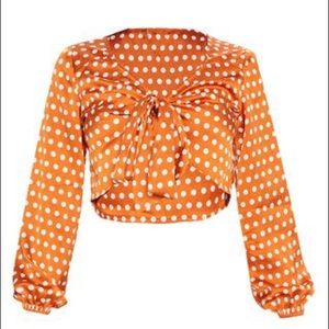 Polka dot front tie blouse